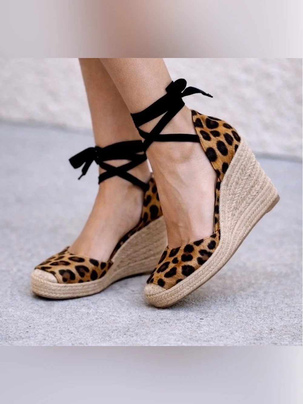 NEW J Crew Hutton Leopard Ankle wrap espadrille wedges Size 7
